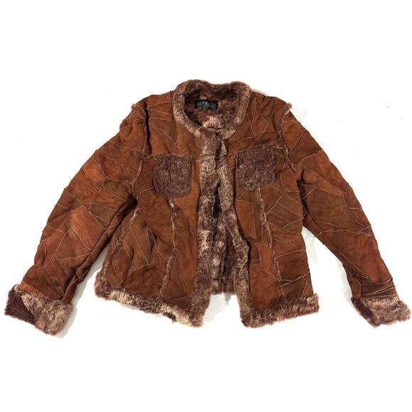 Express Jackets & Blazers - Express Women’s 100% Lamb Shearling Patchwork Fur Jacket Brown Hook Closure M